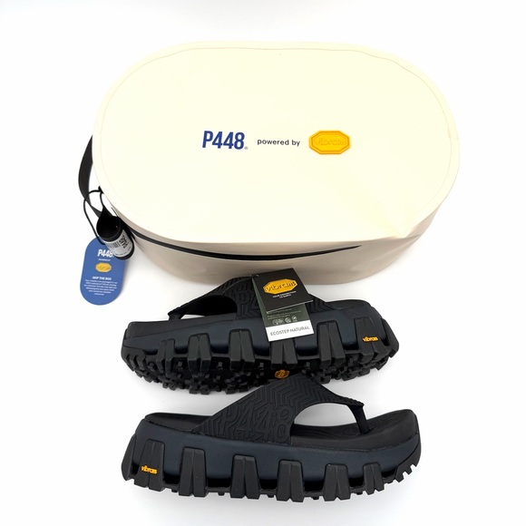 NWT NIB P448 x Vibram Bondi Tux/Black Women's Sandals Flip Flops 38 7.5 Shoes - Picture 2 of 8